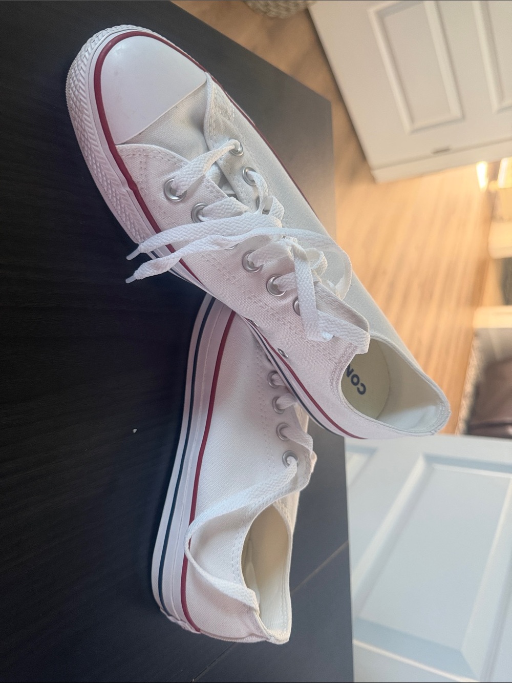 Converse White Canvas Low-Top Sneakers with Red Stripe